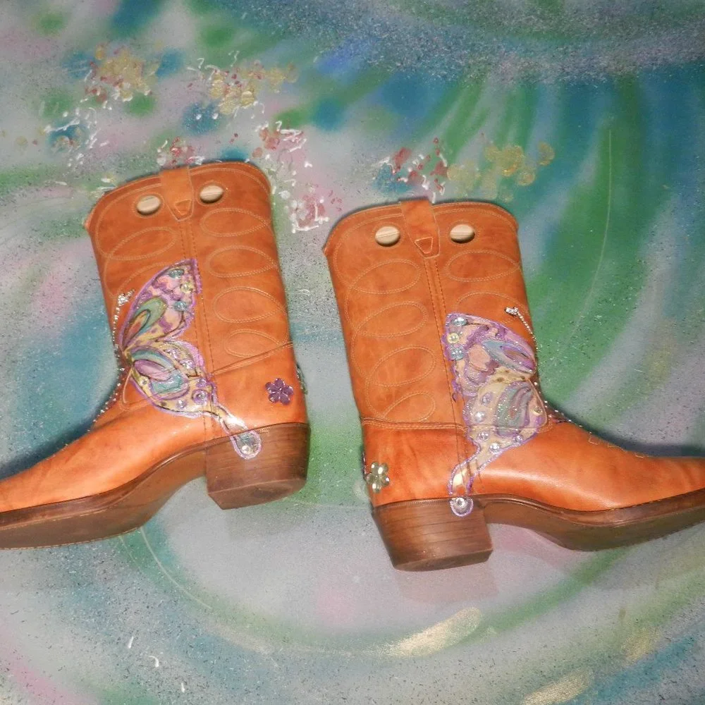 VTG OOAK ButterFly Me boots custom western cowboy boots Texas USA wearable art… - Picture 8 of 16